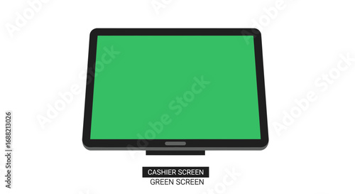 Vector illustration of a modern point of sale terminal with a green chroma key screen for mockups, isolated on a white background