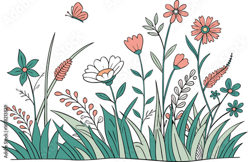 Colorful wild flower artwork for patterns. Botanical wild flower illustration for craft use. Elegant wild flower design for wallpaper and fabric. Wild flower floral illustration for digital art