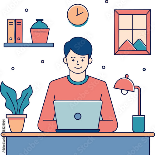 Depiction of a relaxed individual utilizing a laptop computer in a domestic setting