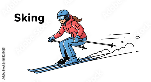 Dynamic illustration of an active individual gracefully navigating a snow-covered mountain slope, embodying the exhilarating spirit of winter sports and recreational outdoor adventure