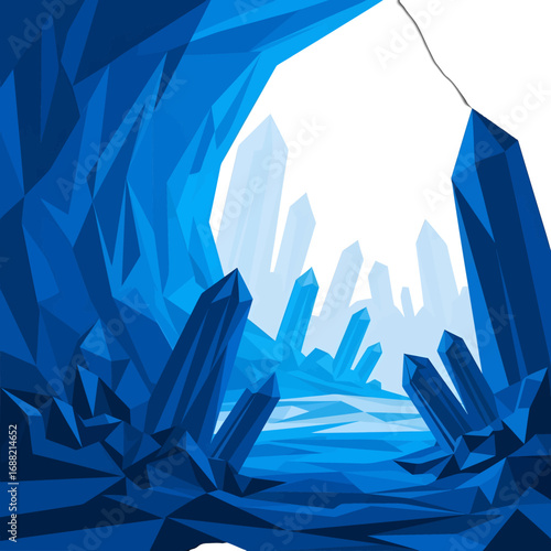 Crystal Cave with Blue Stalagmites and Stalactites Pixel Art Landscape