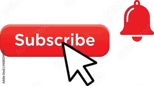 Clicking red subscribe button with notification bell icon for online content engagement vector