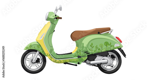 Eco-Friendly Ride: A Green Scooter with Nature-Inspired Design on White