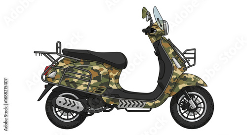 Camouflage scooter illustration, a quirky take on a classic form motor vehicle