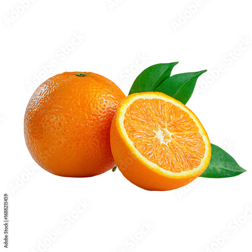 Fresh oranges with vibrant green leaves offer a burst of citrus flavor and visual appeal for healthy eating and culinary projects