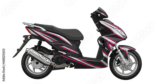 Dynamic Illustration of a Stylish Motor Scooter with Bold Pink Accents