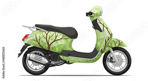 Eco-Friendly Electric Scooter with Green Leaf Design Emphasizing Nature