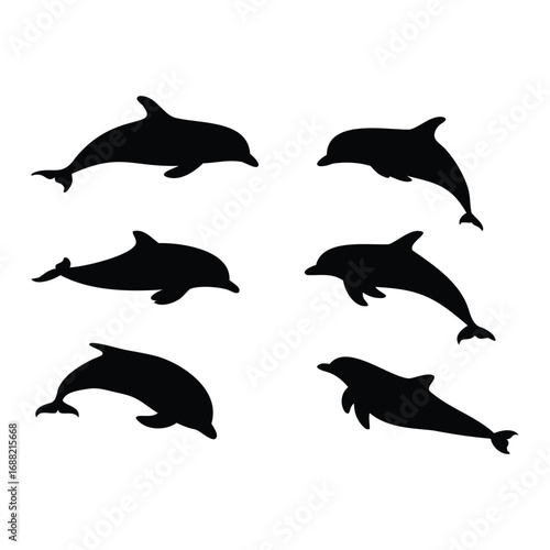Dolphin Silhouette Icons – Marine Animal Vector Set