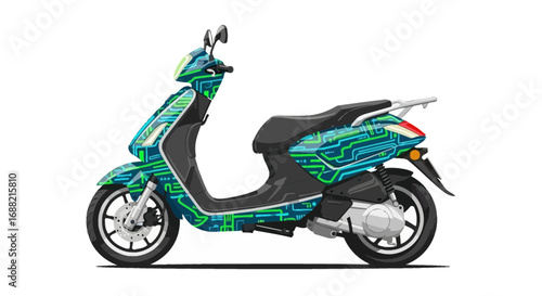 Futuristic electric scooter showcasing technological circuit design style