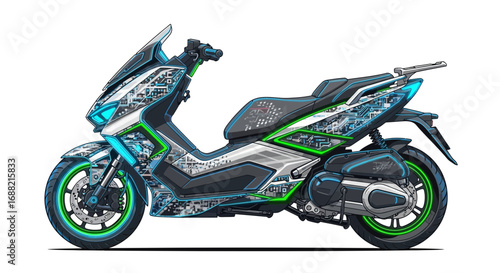 Futuristic digital scooter with neon accents for innovative transport