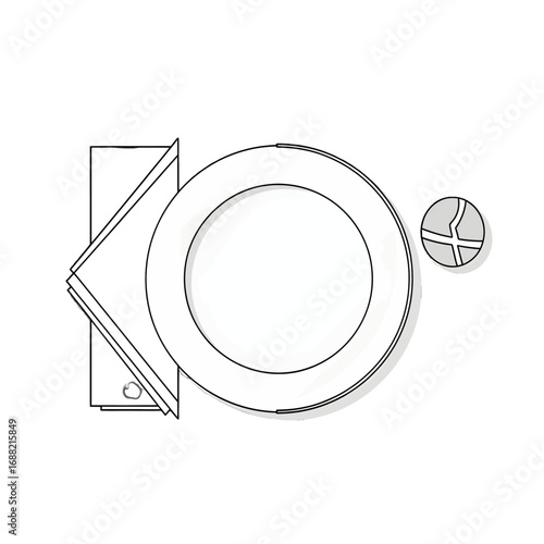 Minimalist Table Setting with White Plate Folded Napkin and Sphere Object Isolated on White Background for Tabletop Mockup