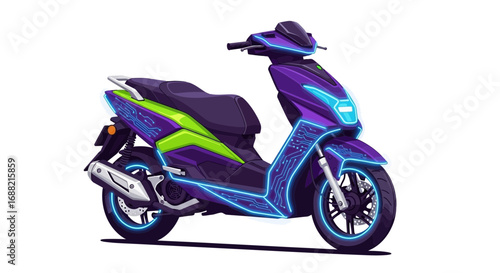 Futuristic electric scooter with neon circuit details and violet shades