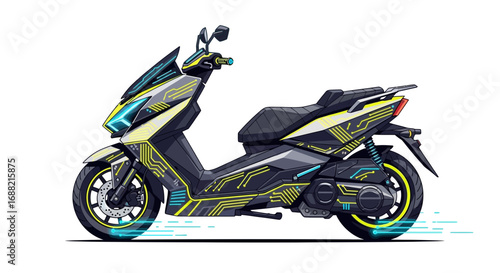 Futuristic electric scooter with intricate circuit pattern vector illustration