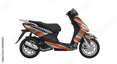 Illustration of a stylish scooter with vibrant orange and checkered design