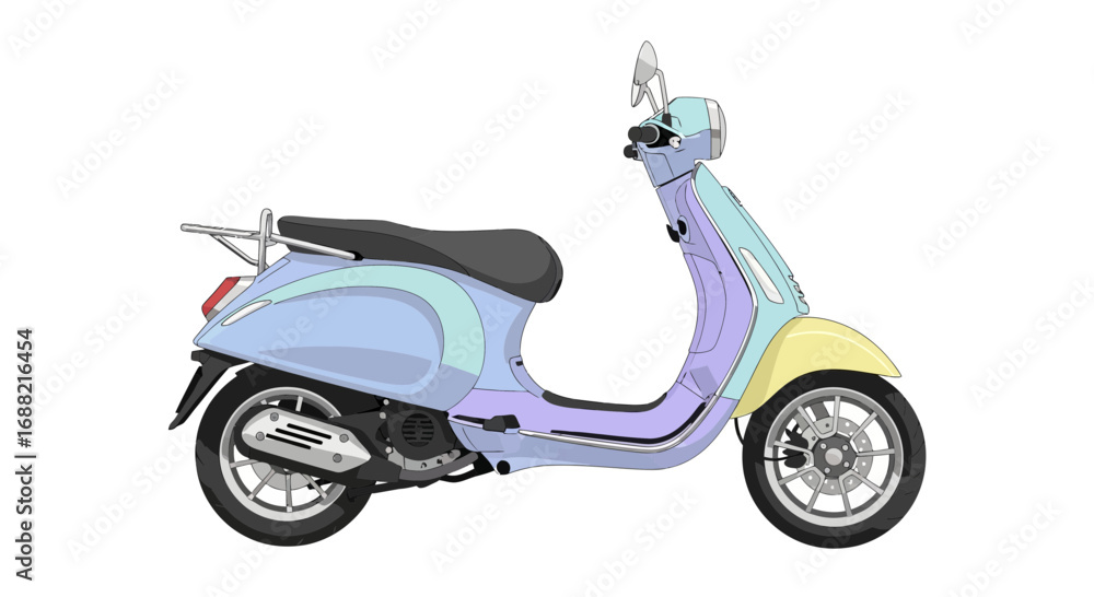 Obraz premium Stylish pastel-colored scooter illustration on a clean white background