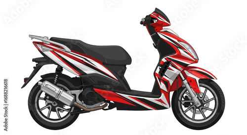 Stylized red and white scooter illustration against clean background