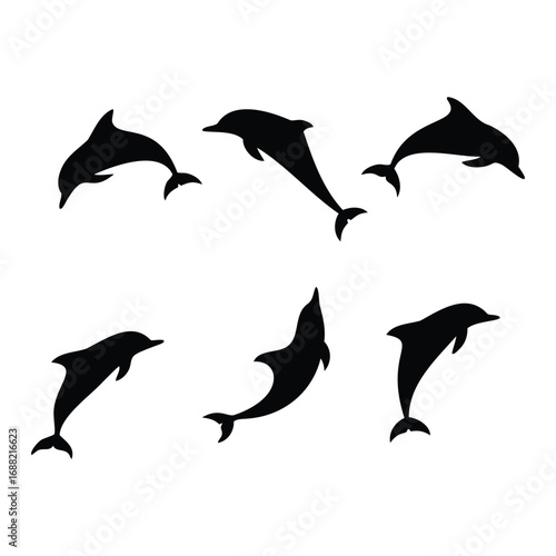 Dolphin Silhouette Icons – Marine Animal Vector Set