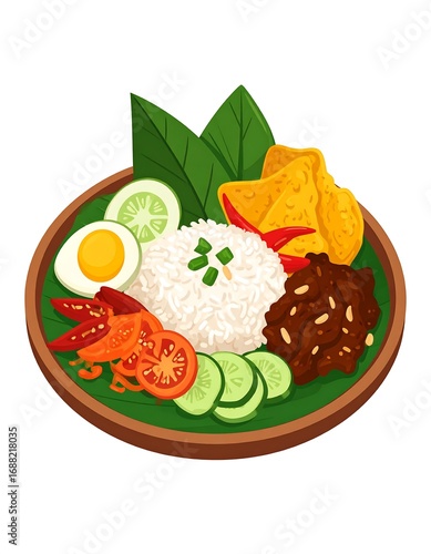Colorful plate of rice dish with various toppings
