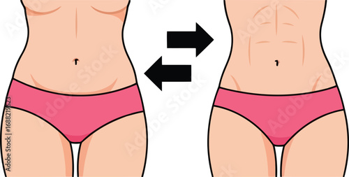 Body transformation success before and after weight loss comparison healthy lifestyle change results vector