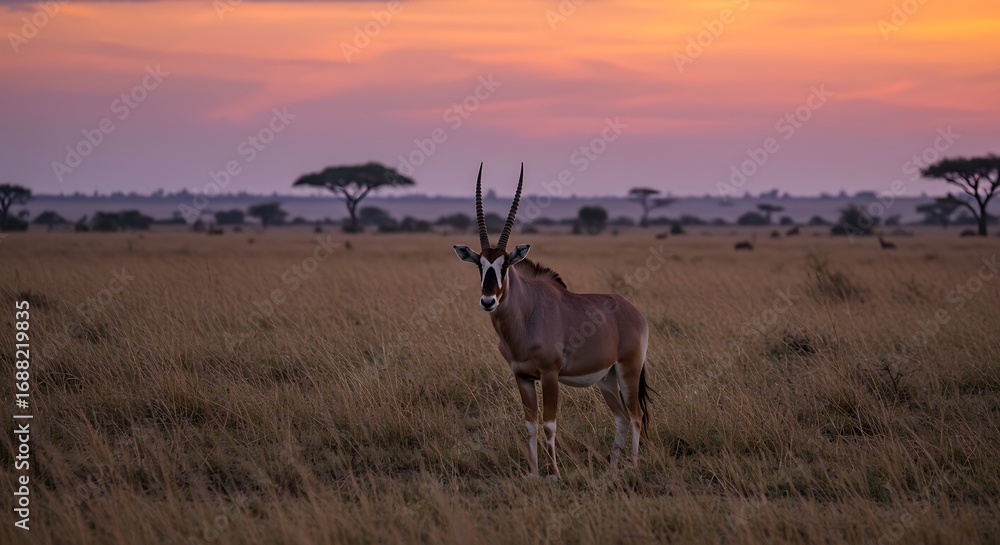 Fototapeta premium Antelope in savanna landscape at sunrise