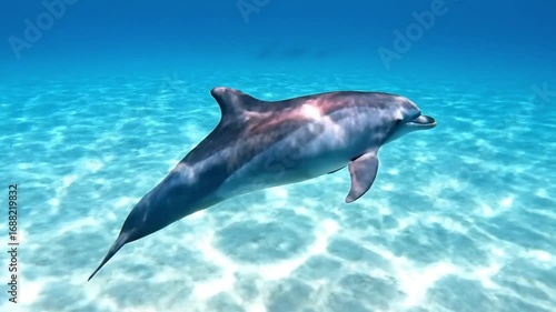 Wallpaper Mural Cinematic footage of a uniquely colored dolphin with shimmering blue and pink hues swimming gracefully in crystal clear ocean water Torontodigital.ca