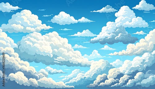 Fototapeta Naklejka Na Ścianę i Meble -  Bright blue sky with fluffy clouds creating a serene backdrop