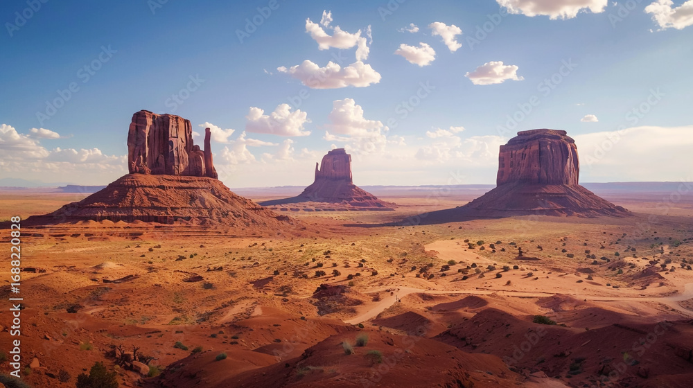 Naklejka premium Vast desert plateau with rock formations, Monument Valley.