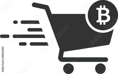 Fast bitcoin shopping cart icon symbolizing cryptocurrency e-commerce transactions vector