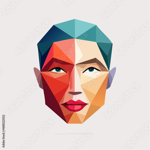 Geometric Polygon Face Illustration in WPAP Style with Vibrant Contrasting Colors