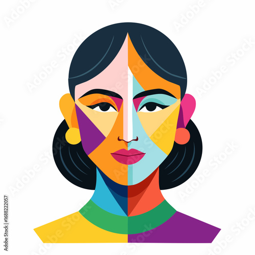Colorful Geometric Face Portrait in WPAP Style, Vibrant Cubist Art with Sharp Angles and Bold Colors