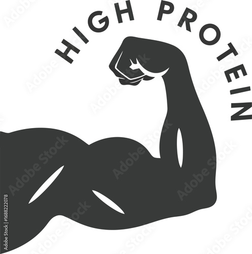 Strong bicep muscle flexing with high protein label gym fitness health supplement vector graphic vector