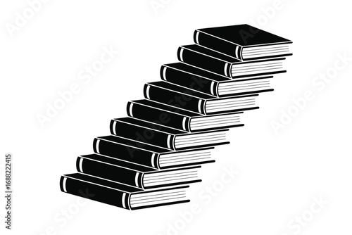 Silhouette of stacked books forming a staircase of knowledge and learning