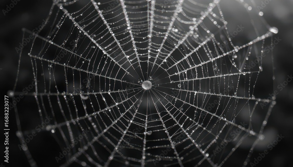Obraz premium Shadow Light High Contrast B W Spiderweb with Dew