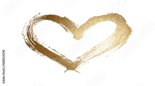 Golden Heart Brushstroke on Transparent Background