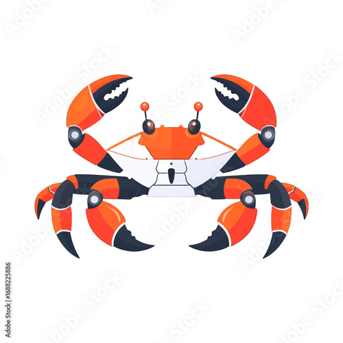 Pixelated Crab Illustration with Orange and Black Shell on White Background Detailed Digital Art Marine Life Crustacean Design Vector Animation Creature