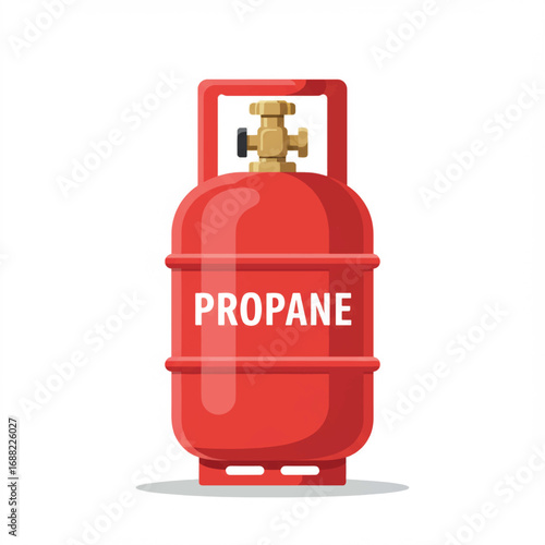 Vector illustration of a red propane gas cylinder for an industrial fuel storage and multi-tank supply system