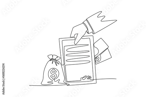 Positive decision and profitable money transaction conclusion. approval. Business Agreement concept. Single line draw design. Vector graphic illustration