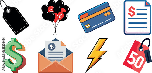 Black friday icons set for e-commerce. flat icons  represents black friday shopping. black friday vector design illustration.