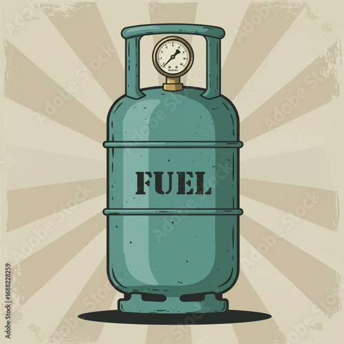 Vintage industrial gas cylinder with a pressure gauge for fuel and welding applications, isolated vector illustration