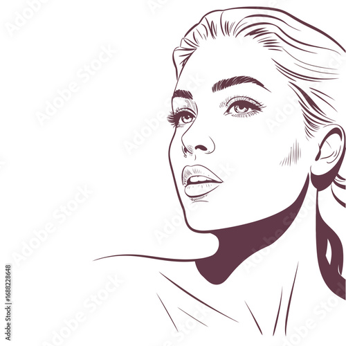 Elegant woman profile with flowing hair and open mouth, beauty portrait illustration in graceful and stylish vector design