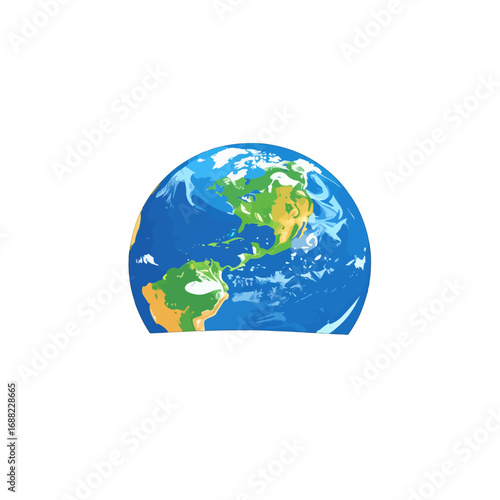 Detailed Globe Illustration Depicting Continents in Blue Green and Brown on White Background