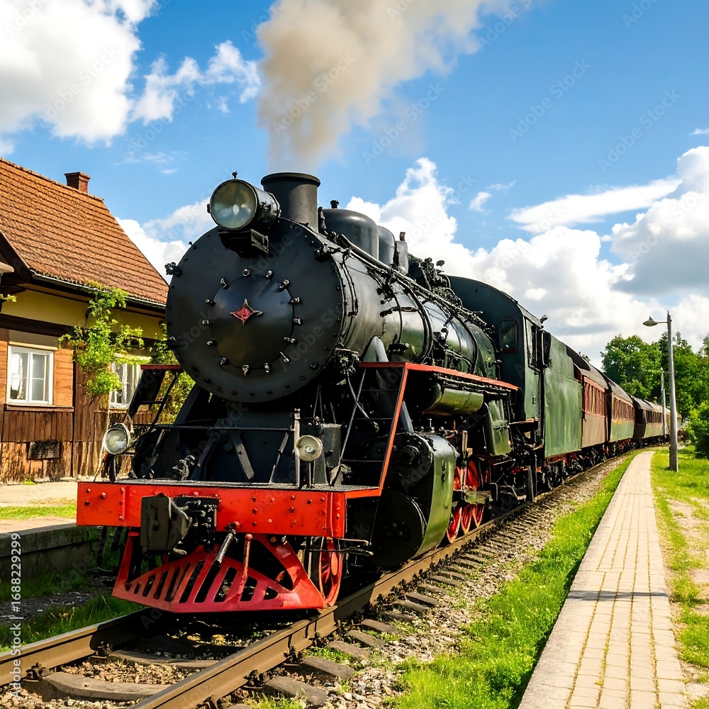 Naklejka premium Vintage steam train at station