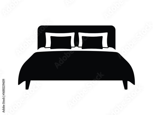 Stylized silhouette of a double bed with pillows and duvet