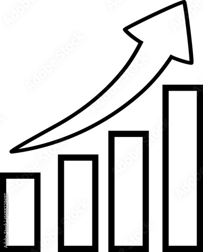 Illustration of a bar graph with an upward pointing arrow indicating growth and positive progression trend