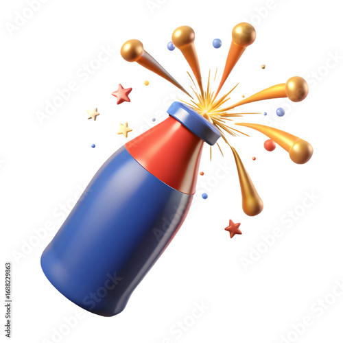 Festive celebration champagne bottle explosion sparkles stars confetti fun party holiday event