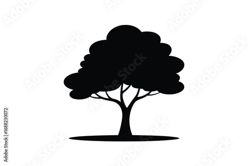 A stylized silhouette of a lush tree with a full canopy
