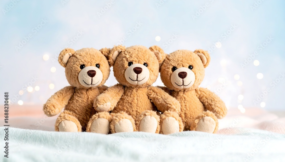 Obraz premium Three teddy bears sitting in a row