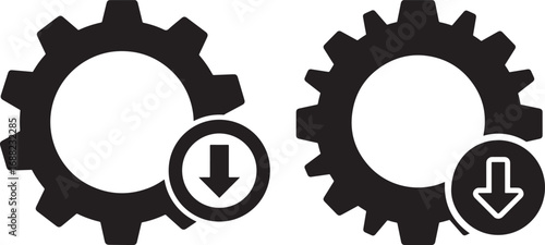 Two gear icons with download arrows silhouette