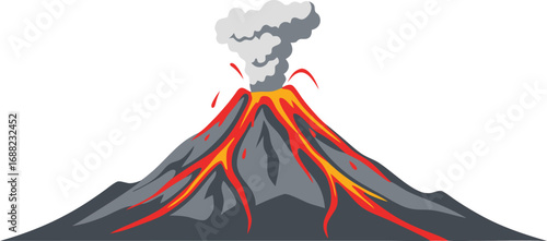 Vector Illustration of Erupting Volcano with Lava and Smoke