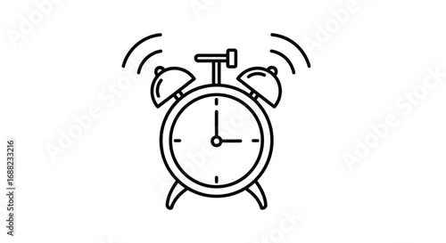 Ringing Alarm Clock Line Art Illustration Icon.